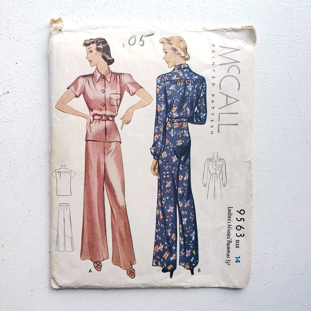 1930s Vintage McCalls 9563 Trouser Palazzo Style Pants Pajama Set Sewing Pattern